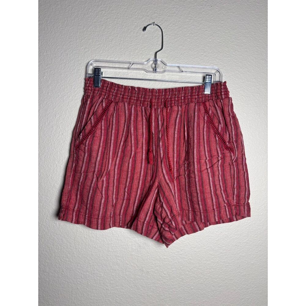 Briggs Shorts Womens L Red Pink Striped Linen Blend Casual Lightweight Summer